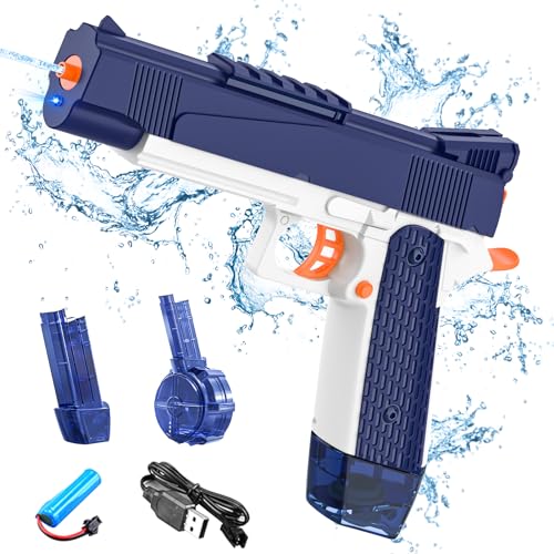 SWBSLL Pistola ad Acqua Elettrica, Pistole ad Acqua con Luce, Portata 6M, Capacità 434+58ml, Pistola ad Acqua per Bambini e Adulti, Giocattolo Blaster ad Acqua per Giardino Estivo Piscina Spiaggia (Blu)