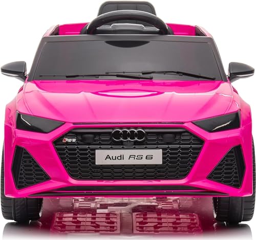 Mondial Toys Auto Elettrica Macchina Per Bambini 12V Telecomandata Audi RS 6 con Licenza Ufficiale Sedile in Pelle Cintura di Sicurezza Porte Apribili Telecomando Full Optional (Rosa)