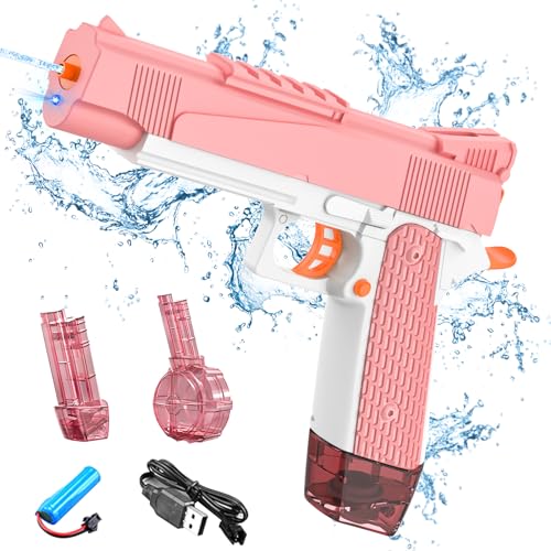 SWBSLL Pistola ad Acqua Elettrica, Pistole ad Acqua con Luce, Portata 6M, Capacità 434+58ml, Pistola ad Acqua per Bambini e Adulti, Giocattolo Blaster ad Acqua per Giardino Estivo Piscina Spiaggia (Rosa)