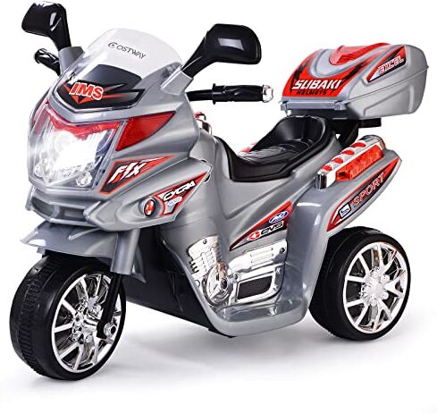 COSTWAY Moto Cavalcabile per Bambini, Moto Elettrica Giocattolo con Musica Incorporata, Moto a 3 Ruote con Caricabatteria Perfetta per Bambini, 82 x 36 x 52,5 cm (Grigio)