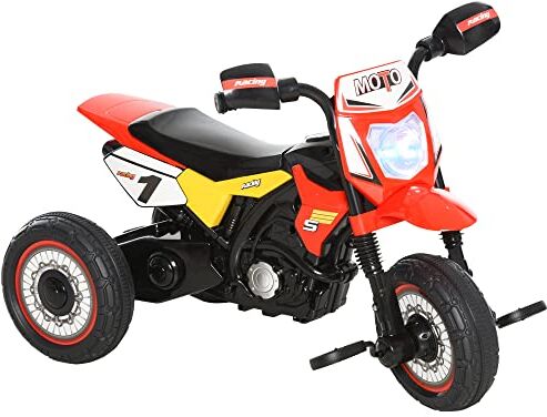 HOMCOM Triciclo per Bambini Stile Moto a Pedali con Luci e Suoni, 3 Ruote Larghe, Età 18-36 Mesi, 71x40x51cm, Rosso