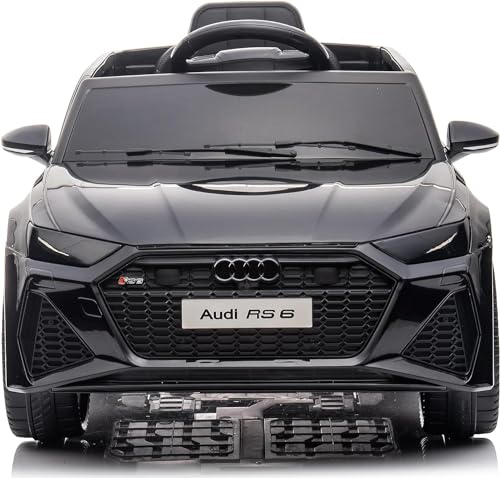 Mondial Toys Auto Elettrica Macchina Per Bambini 12V Telecomandata Audi RS 6 con Licenza Ufficiale Sedile in Pelle Cintura di Sicurezza Porte Apribili Telecomando Full Optional (Nero)