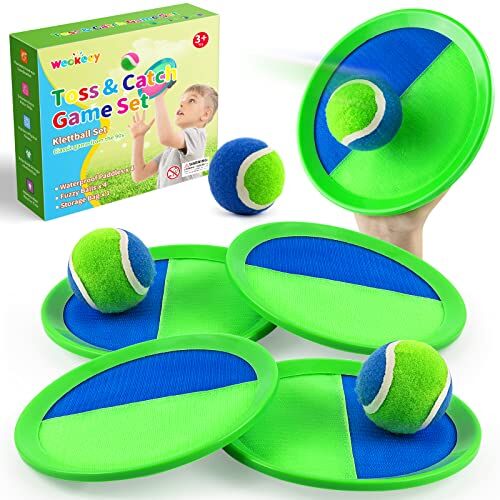 Weokeey Cattura Racchette Palline Set Giochi Spiaggia Bambini Racchettoni Giochi Spiaggia Mare Esterno Giardino Bambino Bambina Bambini Adulti Famiglia Giocattoli 3 4 5 6 7 8 Anni Pasqua Regalo