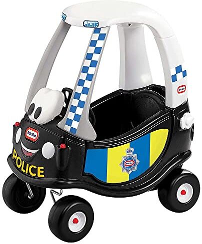 little tikes Macchina della Polizia Cozy Coupe, Gioco Cavalcabile con Clacson che Funziona Davvero, Interruttore di Accensione a Scatto & Tappo del Serbatoio