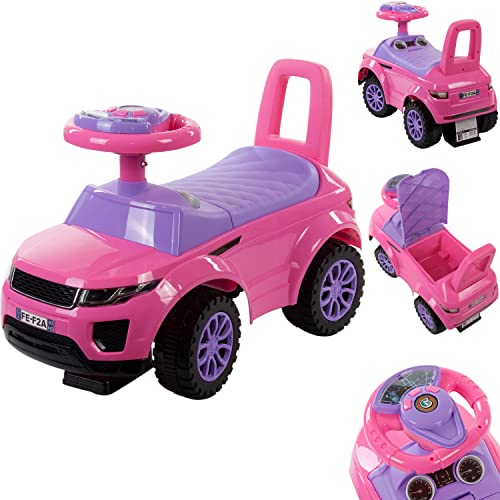 Sun Macchinina bambino 1 anno, macchinina cavalcabile bambino, auto per bambini, aiuto per imparare a camminare con suoni, Volante con clacson (Rosa)