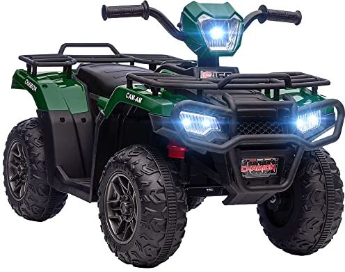 HOMCOM Quad per Bambini 3-5 Anni in PP e Acciaio con 3 Luci LED, Velocità max 4km/h e 50 Minuti max di Utilizzo, 88x45x50 cm, Nero e Verde