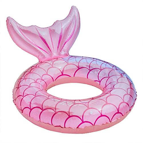 WLZP Ciambella da nuoto gonfiabile, un estivo e decorativo adatto per piscina e spiaggia, con glitter (coda di pesce rosa)