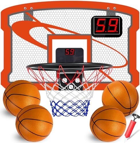 TEUVO Mini Canestro Basket Bambini 4 5 6 7 8 9 10 11 12 Anni, Interno Canestro Basket da Camera con Tabellone Elettronico per Porta Casa Muro, Basketball Giocattoli Sport Giochi Regalo Ragazzi Ragazze