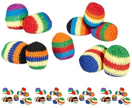 Relaxdays Kickball-Set da 10 Pezzi Sacchetti di Fagioli Lavorati a Maglia, Palline da giocoliere riempite, Bambini e Adulti, 40% Poliestere Sabbia 30% gommapiuma, Multicolore, Ø 5,5 cm