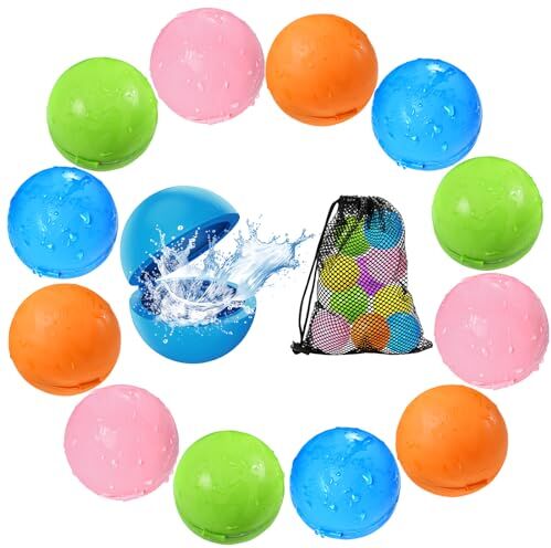 Devlibow SOPPYCID Palloncini d'Acqua Riutilizzabili Palloncini d'Acqua a Riempimento Rapido Palloncini Giochi da Piscina Estivi per Feste all'Aperto Palloncini d'Acqua 3-12 Giocattoli per Bambini (color-12pcs)