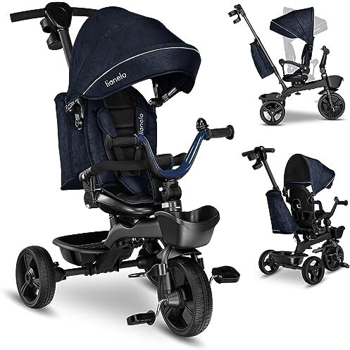 lionelo Kori Triciclo Evolutivo per Bambini da 1.5 Anni Fino a 25 kg Sedile Girevole 360° Telaio Ultraleggero in Lega di magnesio, Pneumatici Resistenti, Maniglione per Genitori e Accessori