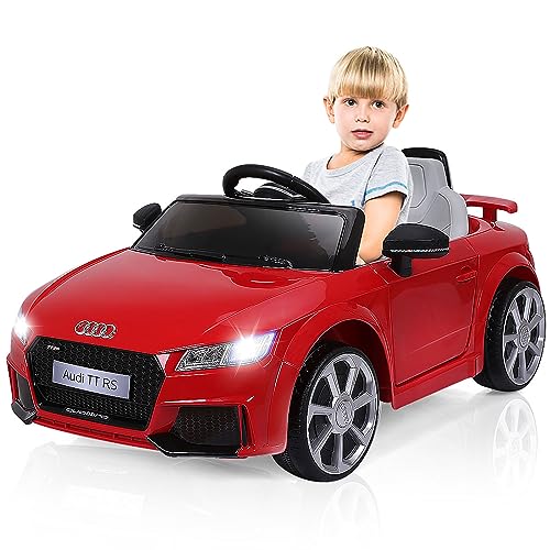 COSTWAY Audi 12V Auto Elettrica per Bambini, Macchina Elettrica con Velocità 2,5-5 km/ora, con Telecomando USB MP3 Luci LED (Rosso)