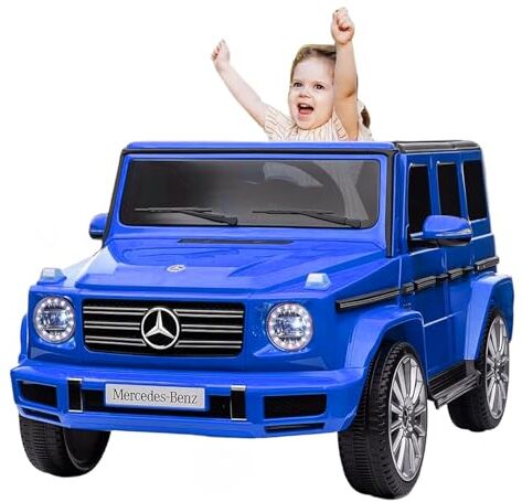 PortoAlegre Macchina Elettrica per Bambini, Mercedes-Benz G500 con licenza Macchina per Bambini 12V, Auto Elettrica per Bambini con telecomando, 3 velocità, Clacson, LED, Musica, USB, MP3, Bluetooth, Blu