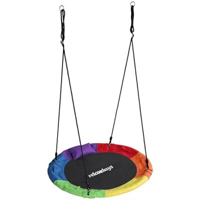 Relaxdays Nido sospeso Rotondo Ø 100 cm, Cuscino e Maniglie, per Bambini, Regolabile, Esterno, Max Relaxdays Nido sospeso Rotondo Ø 100 cm, Cuscino e Maniglie, per Bambini, Regolabile, Esterno, Max