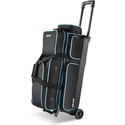 VEVOR Borsa da Bowling per 3 Palle con Ruote Doppie e Scomparto Separato per le Scarpe, Fino alla Taglia USA 16, Tasca per Accessori, Maniglia Retrattile Estensibile Fino a 105 cm Nero Blu VEVOR Borsa da Bowling per 3 Palle con Ruote Doppie e Scomparto Separato per le Scarpe, Fino alla Taglia USA 16, Tasca per Accessori, Maniglia Retrattile Estensibile Fino a 105 cm Nero Blu