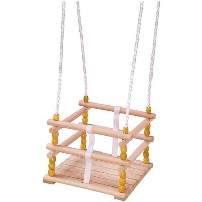 Idena Altalena a griglia in legno, altalena per bambini a partire da 1 anno, con corde di sostegno regolabili e anelli in acciaio, portata fino a 50 kg Idena Altalena a griglia in legno, altalena per bambini a partire da 1 anno, con corde di sostegno regolabili e anelli in acciaio, portata fino a 50 kg