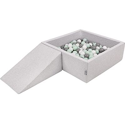 KiddyMoon Area di Gioco in Schiuma con Quadrato Piscina di Palline (200 Palline) per Bambini, Grigioch:Bianco/Grigio/Menta KiddyMoon Area di Gioco in Schiuma con Quadrato Piscina di Palline (200 Palline) per Bambini, Grigioch:Bianco/Grigio/Menta