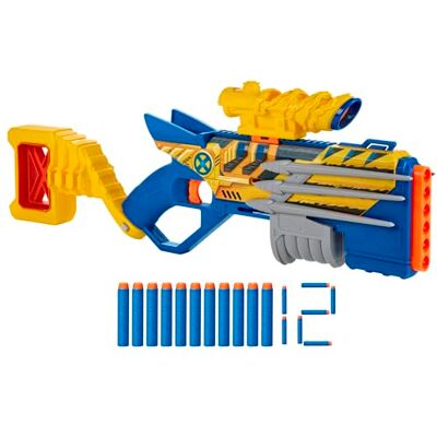 Nerf Marvel, blaster Wolverine, mirino, calcio portadardi da 6 dardi, azione a pompa, 12 dardi Elite, regali per bambini e bambine dagli 8 anni in su Nerf Marvel, blaster Wolverine, mirino, calcio portadardi da 6 dardi, azione a pompa, 12 dardi Elite, regali per bambini e bambine dagli 8 anni in su