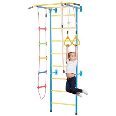 VEVOR Spalliera Struttura per Arrampicata su Parete da Ginnastica per Bambini con Scala Svedese in Acciaio al Carbonio, Barra per Trazioni e Scala in Corda e Anelli, Portata 100 kg, Multicolore VEVOR Spalliera Struttura per Arrampicata su Parete da Ginnastica per Bambini con Scala Svedese in Acciaio al Carbonio, Barra per Trazioni e Scala in Corda e Anelli, Portata 100 kg, Multicolore