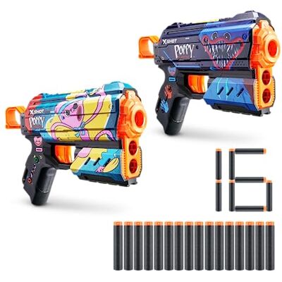 XSHOT ZURU X-Shot Skins Flux Poppy Playtime Dart Blaster Confezione da 2 pezzi – Jumpscare + Kissy, 16 freccette XSHOT ZURU X-Shot Skins Flux Poppy Playtime Dart Blaster Confezione da 2 pezzi – Jumpscare + Kissy, 16 freccette