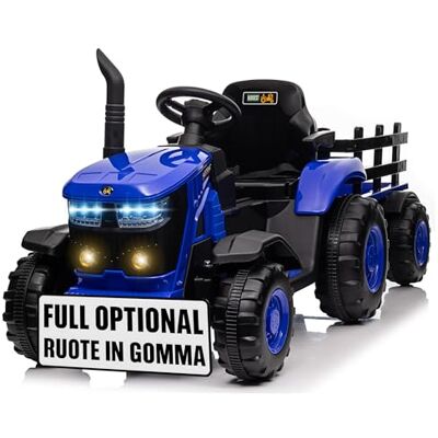 Mondial Toys Trattore Elettrico per Bambini 12V con Ruote in Gomma e Rimorchio – Maxi Trattore a Batteria con Telecomando, Soft Start, Cintura di Sicurezza, Luci LED, MP3 USB, 2 Motori 35W (Blu) Mondial Toys Trattore Elettrico per Bambini 12V con Ruote in Gomma e Rimorchio – Maxi Trattore a Batteria con Telecomando, Soft Start, Cintura di Sicurezza, Luci LED, MP3 USB, 2 Motori 35W (Blu)