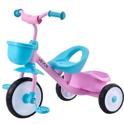 VEVOR Triciclo per Bambini da 2 a 5 Anni, Triciclo con Sedile Regolabile Cestino Posteriore Portaoggetti Telaio in Acciaio al Carbonio, Triciclo per Bambini con Manubrio Ruote in EVA, Rosa + Blu VEVOR Triciclo per Bambini da 2 a 5 Anni, Triciclo con Sedile Regolabile Cestino Posteriore Portaoggetti Telaio in Acciaio al Carbonio, Triciclo per Bambini con Manubrio Ruote in EVA, Rosa + Blu