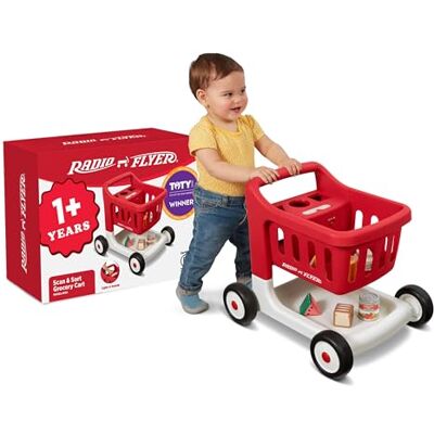 Radio Flyer Scan & Sort Shopping Cart with Lights & Sounds, carrello della spesa primi passi rosso con luci e suoni, per bambini piccoli da 1 anno in su Radio Flyer Scan & Sort Shopping Cart with Lights & Sounds, carrello della spesa primi passi rosso con luci e suoni, per bambini piccoli da 1 anno in su