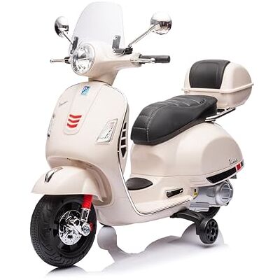 Mondial Toys Moto Elettrica per Bambini 12V con Licenza Ufficiale Vespa Piaggio – Modello GTS Super, Luci LED, MP3, Sedile in Pelle, Bauletto – Bianco Mondial Toys Moto Elettrica per Bambini 12V con Licenza Ufficiale Vespa Piaggio – Modello GTS Super, Luci LED, MP3, Sedile in Pelle, Bauletto – Bianco
