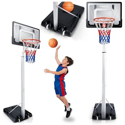 Neo-Sport Canestro da basket per bambini e adulti – con supporto – regolabile in altezza 1,5 – 2,6 m – mobile con ruote – per giardino e vialetto – in PVC 82 x 59 cm – nero e bianco Neo-Sport Canestro da basket per bambini e adulti – con supporto – regolabile in altezza 1,5 – 2,6 m – mobile con ruote – per giardino e vialetto – in PVC 82 x 59 cm – nero e bianco