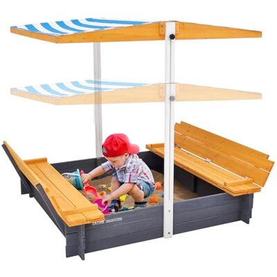 VEVOR Sabbiera in Legno con Tettuccio 1200 x 1200 x 1455 mm Sabbiera con Panche Pieghevoli, Rivestimento del Fondo, Sabbiera per Bambini in Legno per Cortile all'aperto, Spiaggia, Parco, per 3-12 Anni VEVOR Sabbiera in Legno con Tettuccio 1200 x 1200 x 1455 mm Sabbiera con Panche Pieghevoli, Rivestimento del Fondo, Sabbiera per Bambini in Legno per Cortile all'aperto, Spiaggia, Parco, per 3-12 Anni