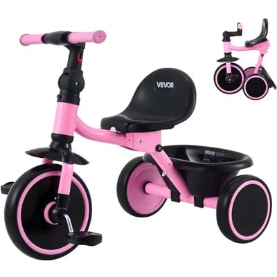 VEVOR Triciclo per Bambini da 2 a 5 Anni, Triciclo con Sedile Regolabile Cestino Posteriore Portaoggetti Telaio in Acciaio al Carbonio, Triciclo per Bambini con Manubrio Ruote in EVA, Rosa Nero VEVOR Triciclo per Bambini da 2 a 5 Anni, Triciclo con Sedile Regolabile Cestino Posteriore Portaoggetti Telaio in Acciaio al Carbonio, Triciclo per Bambini con Manubrio Ruote in EVA, Rosa Nero