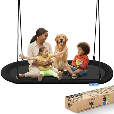 SereneLife Altalena da Giardino per Bambini, 170 cm, Altalena Ovale con Kit di Fissaggio Borsa Portata, Supporta fino a 318 kg, Resistente all’Acqua, Nero SereneLife Altalena da Giardino per Bambini, 170 cm, Altalena Ovale con Kit di Fissaggio Borsa Portata, Supporta fino a 318 kg, Resistente all’Acqua, Nero