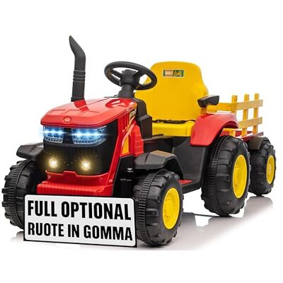 Mondial Toys Trattore Elettrico per Bambini 12V con Ruote in Gomma e Rimorchio – Maxi Trattore a Batteria con Telecomando, Soft Start, Cintura di Sicurezza, Luci LED, MP3 USB, 2 Motori 35W (Rosso) Mondial Toys Trattore Elettrico per Bambini 12V con Ruote in Gomma e Rimorchio – Maxi Trattore a Batteria con Telecomando, Soft Start, Cintura di Sicurezza, Luci LED, MP3 USB, 2 Motori 35W (Rosso)