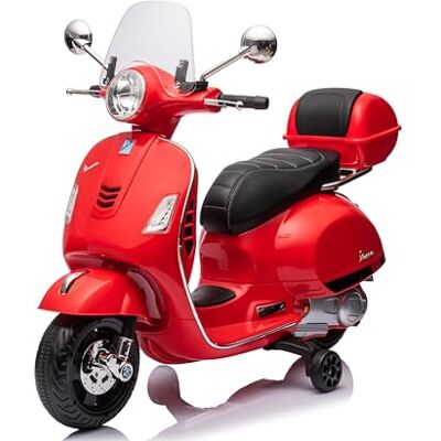 Mondial Toys Moto Elettrica per Bambini 12V con Licenza Ufficiale Vespa Piaggio – Modello GTS Super, Luci LED, MP3, Sedile in Pelle, Bauletto – Rosso Mondial Toys Moto Elettrica per Bambini 12V con Licenza Ufficiale Vespa Piaggio – Modello GTS Super, Luci LED, MP3, Sedile in Pelle, Bauletto – Rosso