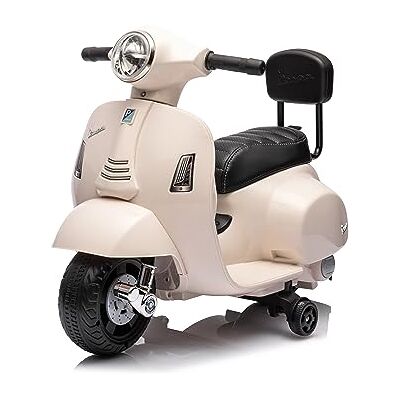 Mondial Toys Moto Elettrica Scooter per Bambini Mini Vespa GTS Piaggio 6V con Schienale Sedile in Pelle Luci Suoni Bianco Mondial Toys Moto Elettrica Scooter per Bambini Mini Vespa GTS Piaggio 6V con Schienale Sedile in Pelle Luci Suoni Bianco