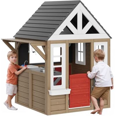 VEVOR Casetta da Gioco per Bambini da Esterno in Legno, Casetta da Giardino per Bambini, Casetta Gioco da Cortile con Porta, Finestra, Supporto per Vaso di Fiori, Griglia, Fornello e Lavello VEVOR Casetta da Gioco per Bambini da Esterno in Legno, Casetta da Giardino per Bambini, Casetta Gioco da Cortile con Porta, Finestra, Supporto per Vaso di Fiori, Griglia, Fornello e Lavello