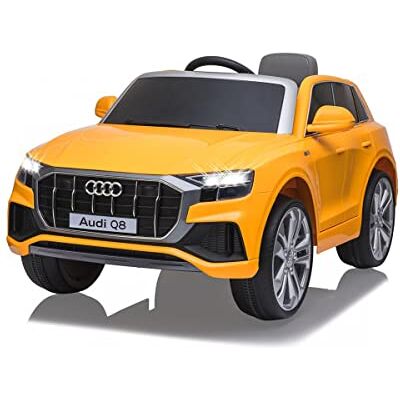 JAMARA Ride On Car Audi Q8 12 V 1,5 ore di autonomia, 2 motori potenti, 2 marce, SD, AUX, porta USB, clacsono, faro LED, indicatore di tensione della batteria, giallo JAMARA Ride On Car Audi Q8 12 V 1,5 ore di autonomia, 2 motori potenti, 2 marce, SD, AUX, porta USB, clacsono, faro LED, indicatore di tensione della batteria, giallo
