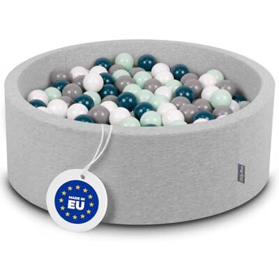 KiddyMoon 90X30cm/300 Palline Piscina di Palline Colorate per Bambini Tondo Fabbricato in EU, Grigioch:Turchese Scuro/Grigio/Bianco/Menta KiddyMoon 90X30cm/300 Palline Piscina di Palline Colorate per Bambini Tondo Fabbricato in EU, Grigioch:Turchese Scuro/Grigio/Bianco/Menta