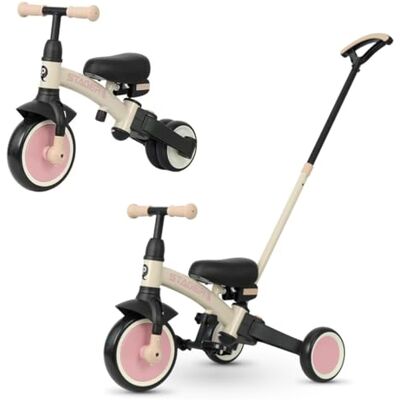 QPLAY Triciclo & Bici d'equilibrio senza pedali Stager 3 in 1, con maniglione a spinta, pedali rimovibili, si trasforma da 3 a 2 ruote senza attrezzi, sella regolabile, dai 2 ai 6 anni (Beige/Rosa) QPLAY Triciclo & Bici d'equilibrio senza pedali Stager 3 in 1, con maniglione a spinta, pedali rimovibili, si trasforma da 3 a 2 ruote senza attrezzi, sella regolabile, dai 2 ai 6 anni (Beige/Rosa)