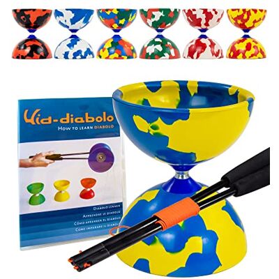 Juggle Dream Jester Diabolo Set da Giocoliere con Bacchette in Fibra e Video di Apprendimento Online, Giocattolo da Giocoleria (Blu/Giallo) Juggle Dream Jester Diabolo Set da Giocoliere con Bacchette in Fibra e Video di Apprendimento Online, Giocattolo da Giocoleria (Blu/Giallo)