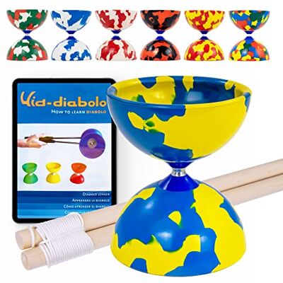 Juggle Dream Jester Diabolo Set – con Bacchette in Legno e Video di Apprendimento Online, Giocattolo da Giocoleria (Blu/Giallo) Juggle Dream Jester Diabolo Set – con Bacchette in Legno e Video di Apprendimento Online, Giocattolo da Giocoleria (Blu/Giallo)