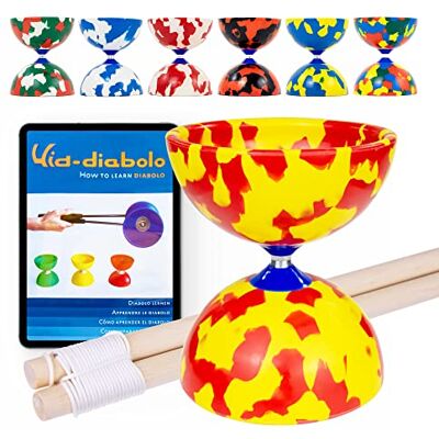Juggle Dream Jester Diabolo ad ASSE Fisso con Bacchette in Legno e Video di Apprendimento Online, Giocattolo da Giocoleria (Rosso/Giallo) Juggle Dream Jester Diabolo ad ASSE Fisso con Bacchette in Legno e Video di Apprendimento Online, Giocattolo da Giocoleria (Rosso/Giallo)