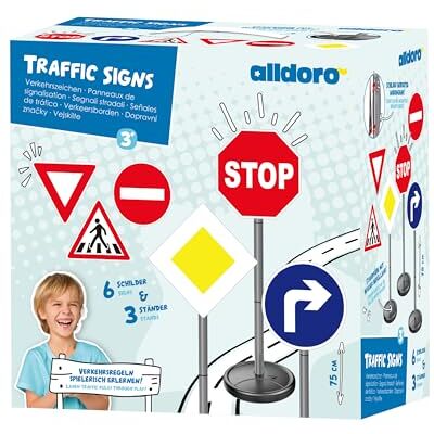 alldoro Segnali stradali Set di 6 segnali stradali per Bambini, per l'educazione alla Sicurezza Stradale, Altezza 75 cm alldoro Segnali stradali Set di 6 segnali stradali per Bambini, per l'educazione alla Sicurezza Stradale, Altezza 75 cm