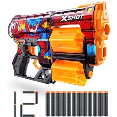 XSHOT X-Shot Skins Dread Blaster Poppy Playtime (Toony) di Zuru, con 12 freccette, doppia canna girevole, tecnologia Air Pocket, giocattolo in schiuma per bambini, ragazzi e adulti XSHOT X-Shot Skins Dread Blaster Poppy Playtime (Toony) di Zuru, con 12 freccette, doppia canna girevole, tecnologia Air Pocket, giocattolo in schiuma per bambini, ragazzi e adulti