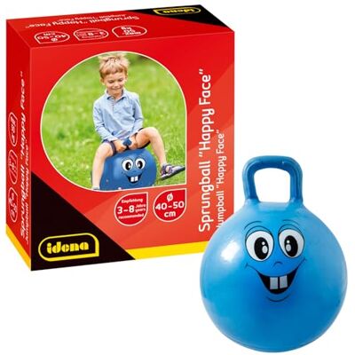 Idena Happy Face Pallone per Saltare in Blu, Diametro ca. 45-50 cm, Portata Fino a 50 kg, Perfetto per Estate, Parco o Asilo Idena Happy Face Pallone per Saltare in Blu, Diametro ca. 45-50 cm, Portata Fino a 50 kg, Perfetto per Estate, Parco o Asilo