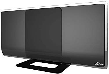 goobay Antenna omnidirezionale da interno Full HD / Antenna attiva con amplificatore HDTV (DAB / DVB-T) Antenna DVB-T2 DIA 42 PS / Filtro LTE/4G / Interno / Nero