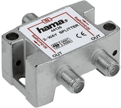 Hama Distributore SAT 1 F/2 F, 2 Vie, Corpo Metallico, Schermato, Passaggio-Corrente 500 mA, Grigio