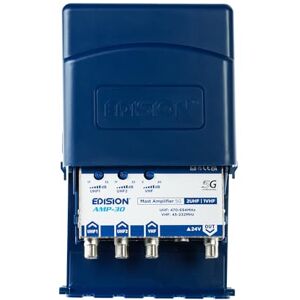 Edision AMP-30 Amplificatore Antenna TV da palo 2UHF, 1VHF/FM, 17-32db Regolabile, 107dBmV, 24V, per Digitale Terrestre DVB-T/T2, con filtro 5G LTE, Frequenze UHF 470-694Mhz, VHF/FM 45-232MHz Edision AMP-30 Amplificatore Antenna TV da palo 2UHF, 1VHF/FM, 17-32db Regolabile, 107dBmV, 24V, per Digitale Terrestre DVB-T/T2, con filtro 5G LTE, Frequenze UHF 470-694Mhz, VHF/FM 45-232MHz