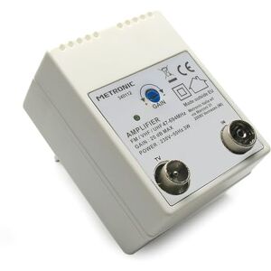 Metronic Amplificatore TV Fm/Vhf/Uhf da Rete per Digitale Terrestre con Filtro 5G, 20Db Regolabili, 1 Ingresso/1 Uscita, Bianco Metronic Amplificatore TV Fm/Vhf/Uhf da Rete per Digitale Terrestre con Filtro 5G, 20Db Regolabili, 1 Ingresso/1 Uscita, Bianco