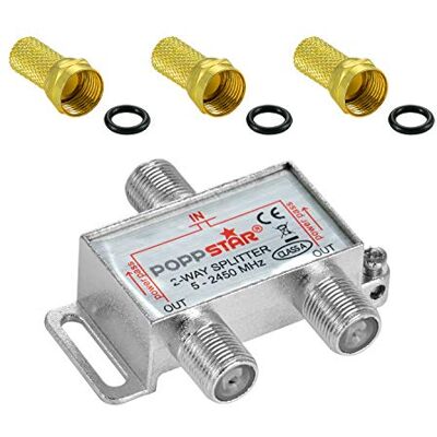 POPPSTAR Partitore SAT TV 2 Uscite con Connettori F (analogo/digitale/BK/unicable/HD/4K) Splitter per Antenna TV satellitare, Televisore, Radio, LNB POPPSTAR Partitore SAT TV 2 Uscite con Connettori F (analogo/digitale/BK/unicable/HD/4K) Splitter per Antenna TV satellitare, Televisore, Radio, LNB